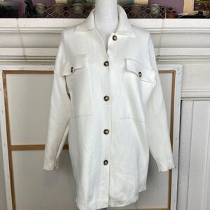 Truth by Republic Long Ivory Sweater Cardigan Shacket w/button flap pockets warm